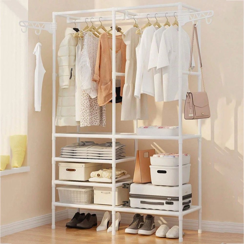 Floor Coat Rack Bedroom Coats Shelf Double-Row Large Wardrob