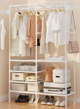 Floor Coat Rack Bedroom Coats Shelf Double-Row Large Wardrob