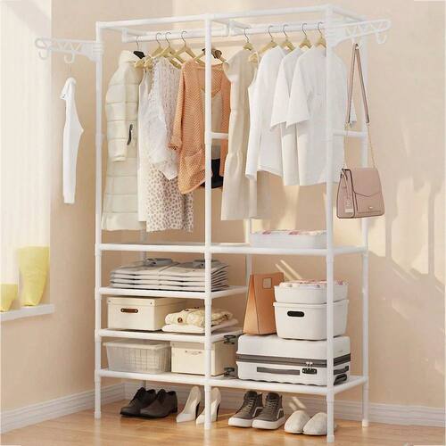 Floor Coat Rack Bedroom Coats Shelf Double-Row Large Wardrob