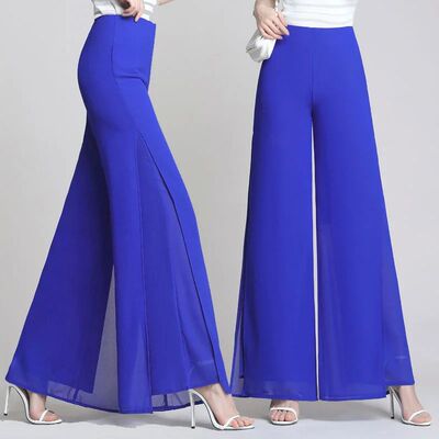 Double Layer Chiffon Wide Leg Pants Female Side Split Thin P