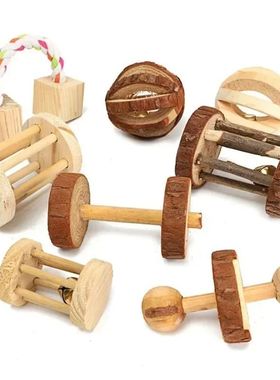 Cute Rabbit Roller Toys Natural Wooden Pine Dumbells Unicycl