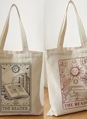 Vintage The Reader Pattern Canvas Shoulder Bag, Lightweight