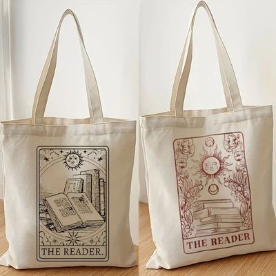 Vintage The Reader Pattern Canvas Shoulder Bag, Lightweight