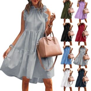 Women's Dresses Summer Sleeveless Mini Dress Solid Tie Crewn