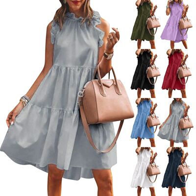 Women's Dresses Summer Sleeveless Mini Dress Solid Tie Crewn
