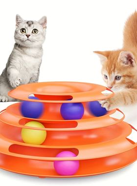 3 Layer Interactive Cat Toy Tower with Colorful Balls Mental