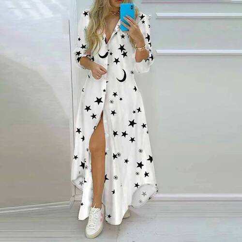 Plus Size 2024 Spring Women Dress White Print Long Sleeve El