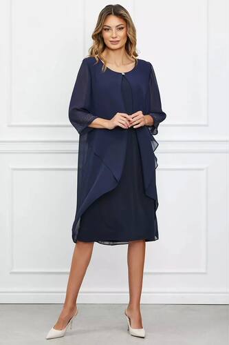 Women Plus Size Elegant Dress Round Neck Rhinestone 3/4 Slee
