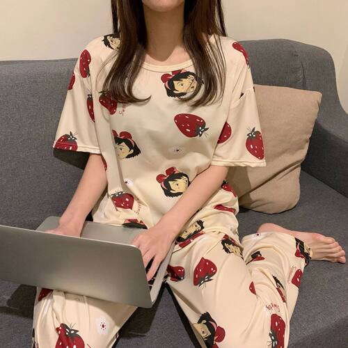Women Pajamas Sets Summer Autumn Sleepwear Cartoon Pyjama Lo