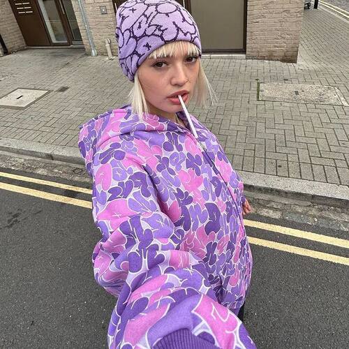 Y2K Harajuku Gothic Grunge Pattern Printed Hip Hop Zip Up Ho