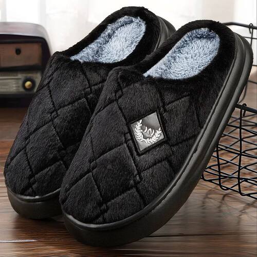 Men's House Slippers Furry Plaid cozy EVA Memory Foam Lightw