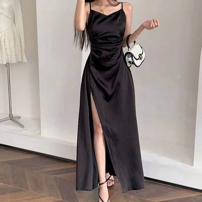 Swing Collar Sleeveless Slip Sex Slit Maxi Dress 2023 New Fa