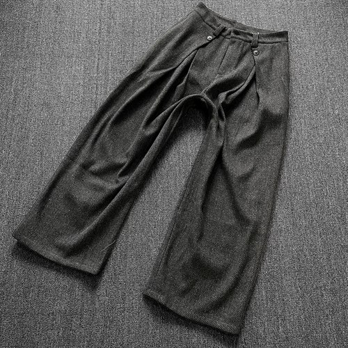 老钱风打褶呢料西裤男休闲裤情侣