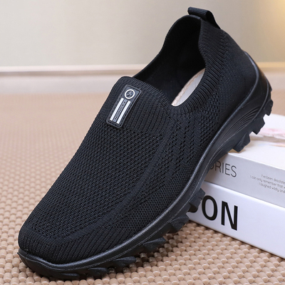 老人头男飞织透气一脚蹬网面鞋