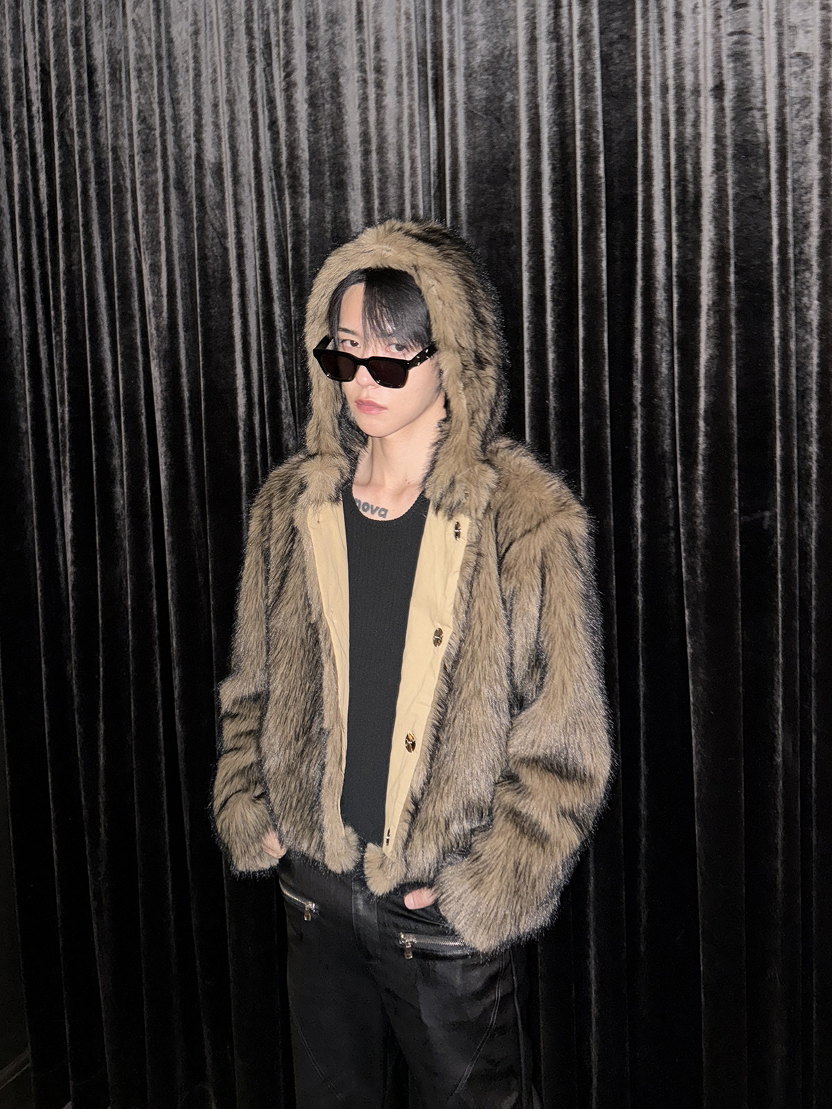 ZISHANG 남성 의류 겨울 유행 가을 겨울 스타일 긴 머리 잘 생긴 옷깃 캐주얼 면 의류 모피 재킷 남성 유행