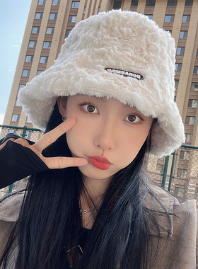 兔毛渔夫帽子女冬季保暖毛绒盆帽