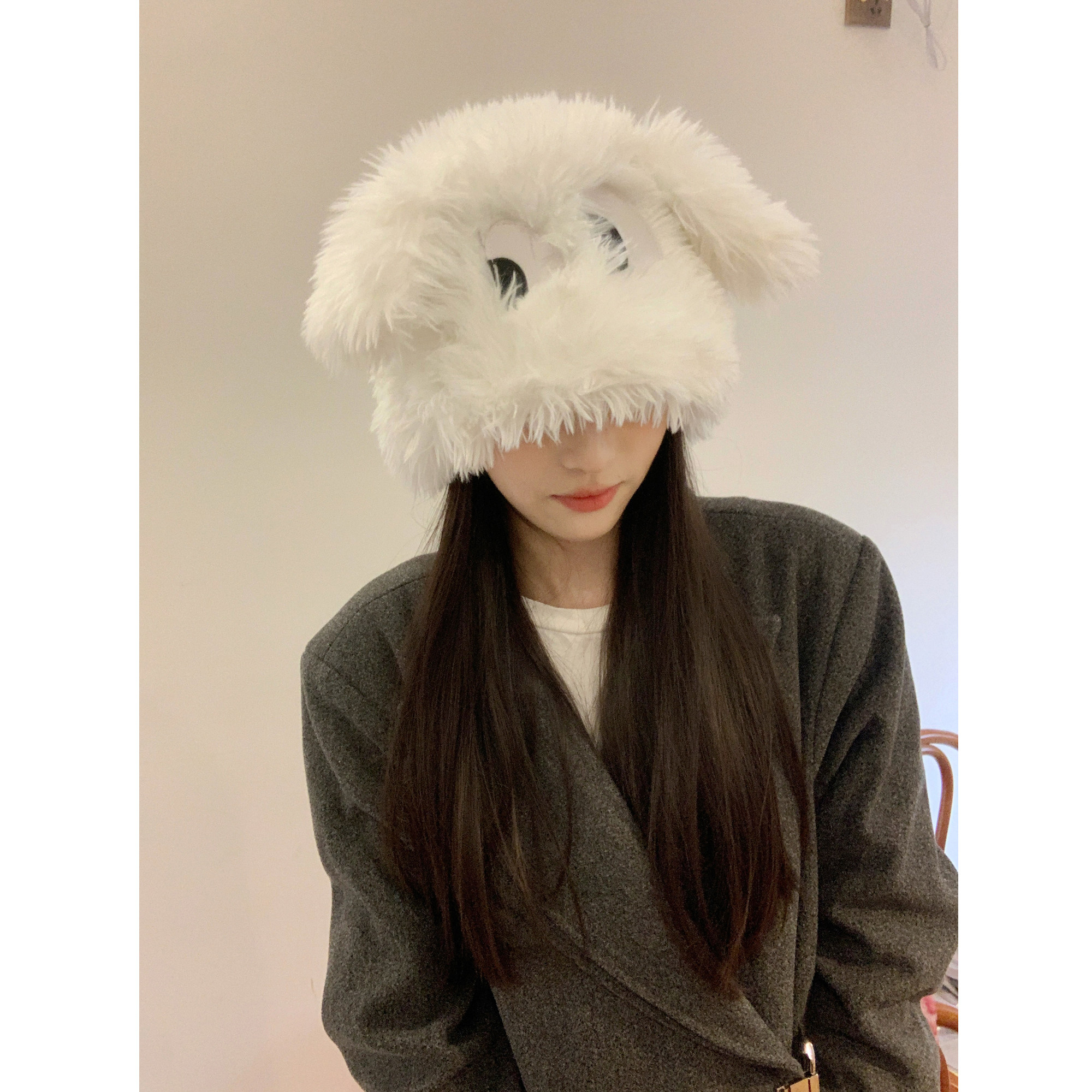 日系软糯可爱小狗眼睛雷锋帽子女冬季加厚保暖毛绒防寒护耳套头帽
