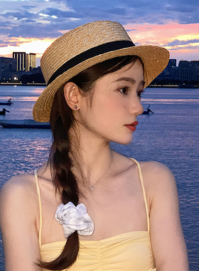 平顶草帽女夏季防晒海边