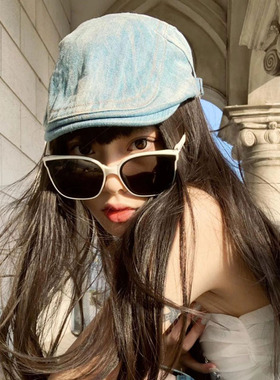 潮人复古牛仔贝雷帽女夏季薄