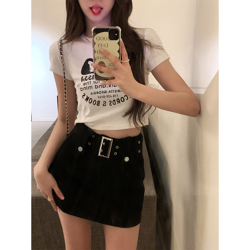 黑色牛仔短裙女复古辣妹半身裙美式包臀裙a字裙裤显瘦高腰裙子ins