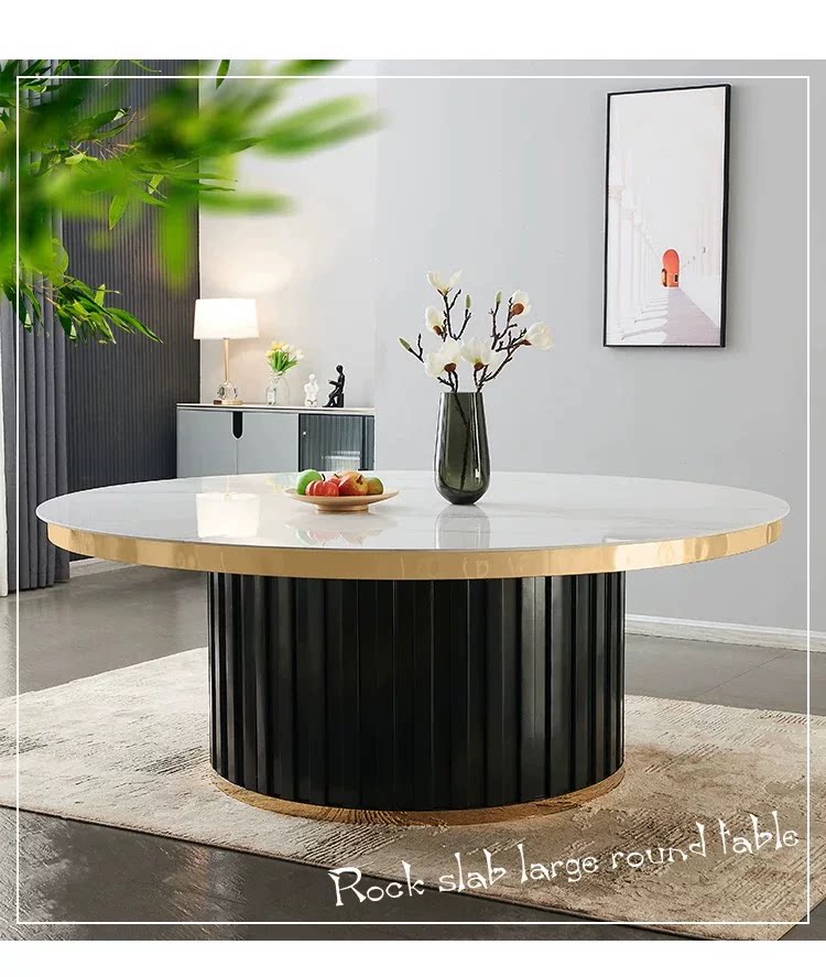 圆形餐桌台面支架底座简约金属岩板理石酒店家用电动火锅桌脚框架