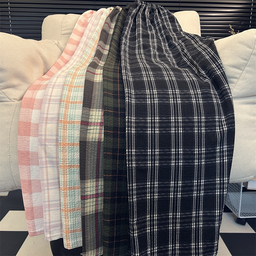 加长版复古慵懒风格子休闲睡裤女薄款夏季新款宽松中高腰家居裤子