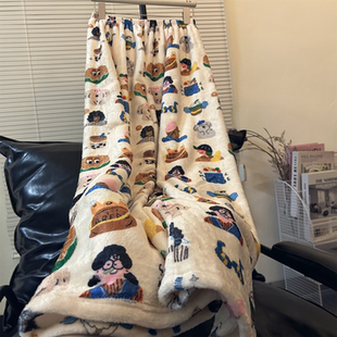 高个子加长版睡裤女秋冬季珊瑚绒宽松阔腿裤直筒保暖可爱遛弯神裤