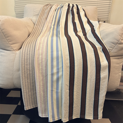 竖条纹直筒休闲睡裤女夏季高个子加长版显瘦梨形宽松阔腿居家裤子