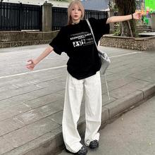 纯棉黑色短袖T恤女夏季2025新款宽松韩版小众设计感上衣情侣潮牌