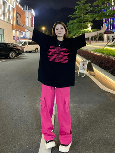 设计感小众宽松版 美式 爆款 高街黑色短袖 上衣纯棉 女t恤夏2024新款