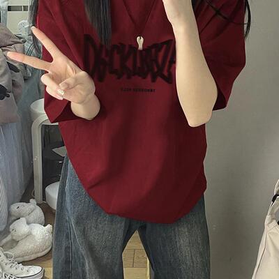 短袖复古美式重磅潮牌字母纯棉女