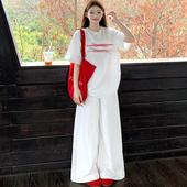 宽松小众设计感上衣纯棉 白色T恤女韩版 美式 高街潮牌复古重磅短袖