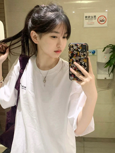 计感小众情侣装 美式 2024新款 复古纯棉简约印花短袖 上衣 t恤女夏季