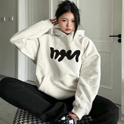 连帽卫衣女加绒加厚重磅oversize