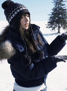 黑色毛领棉服加厚连帽外套女冬季2025新款保暖棉袄宽松短款夹棉衣