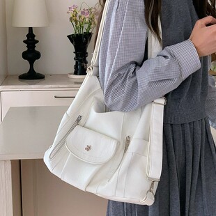 机车辣妹双肩包简约复古软皮大容量多种背法功能可调节单肩托特包