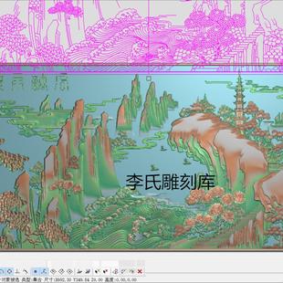 李氏雕刻库精雕图风景高山流水屏风灰度图宝塔浮雕图风调雨顺山水