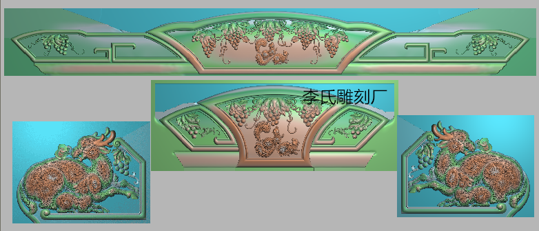 李氏雕刻厂精雕图花鸟脑头浮雕图葡萄提子电脑雕刻图檀雕松鼠靠头