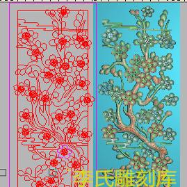 李氏雕刻库精雕图四季花竖板浮雕图桃花花鸟灰度图镂空梅兰屏风