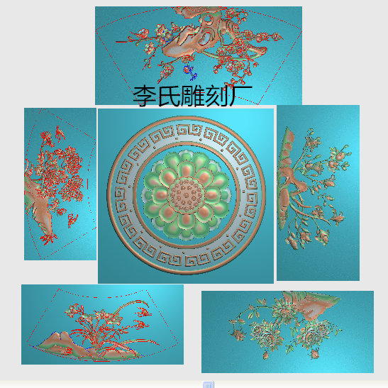 李氏雕刻厂精雕图桃花兰花餐台浮雕图兰草牡丹雕刻图花鸟圆台面板