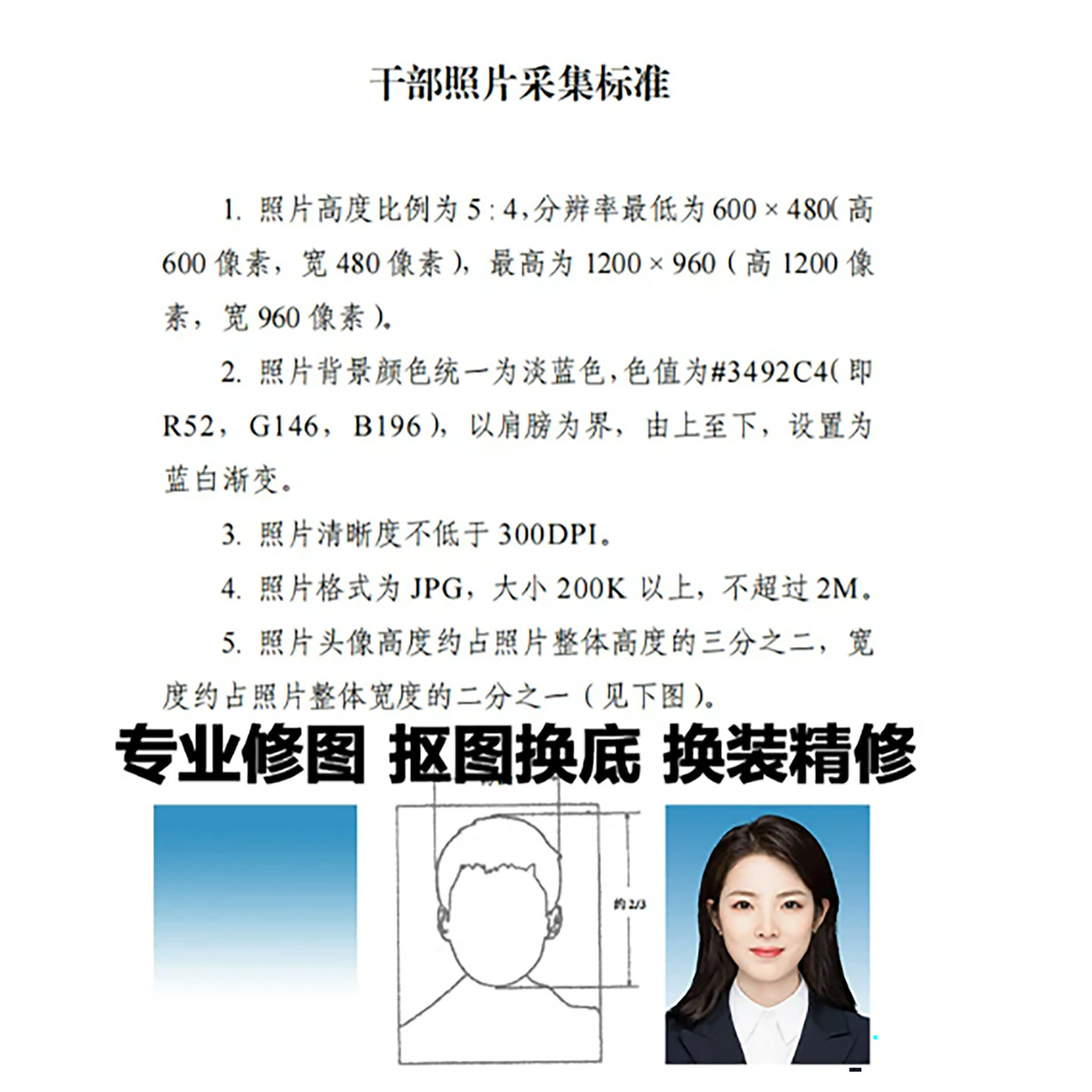 干部照片采集电子相片证件照修图换装抠图换底精修改尺寸美化p图