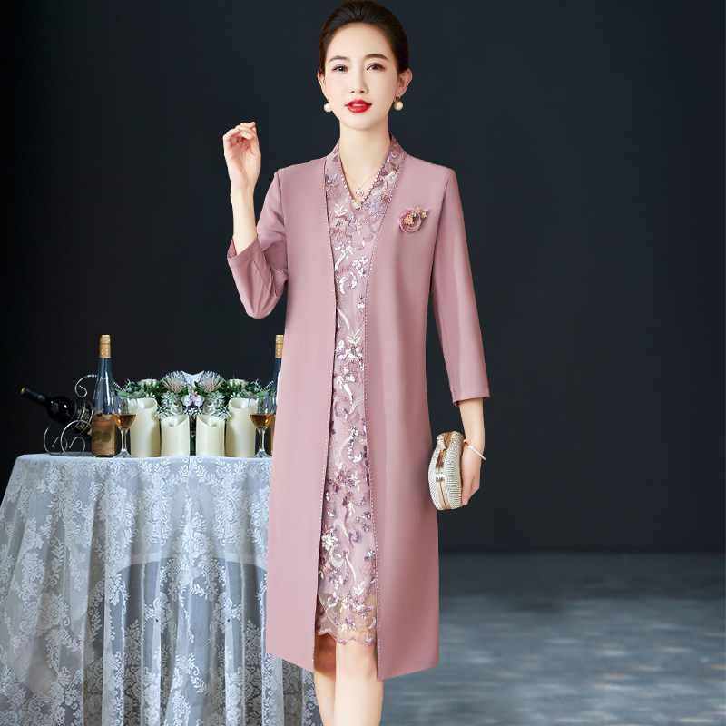 洋气婚礼妈妈礼服秋平时可穿年轻喜婆婆婚宴裙子中年时尚连衣裙夏