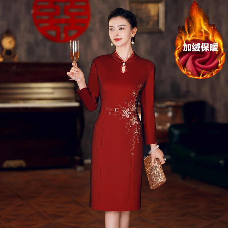 高端喜婆婆婚宴装加绒加厚旗袍