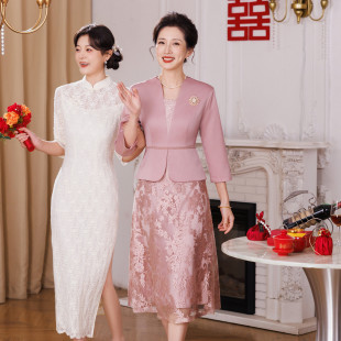 高端显瘦喜婆婆婚宴装 婚礼妈妈礼服平时可穿中年显瘦A字连衣裙春