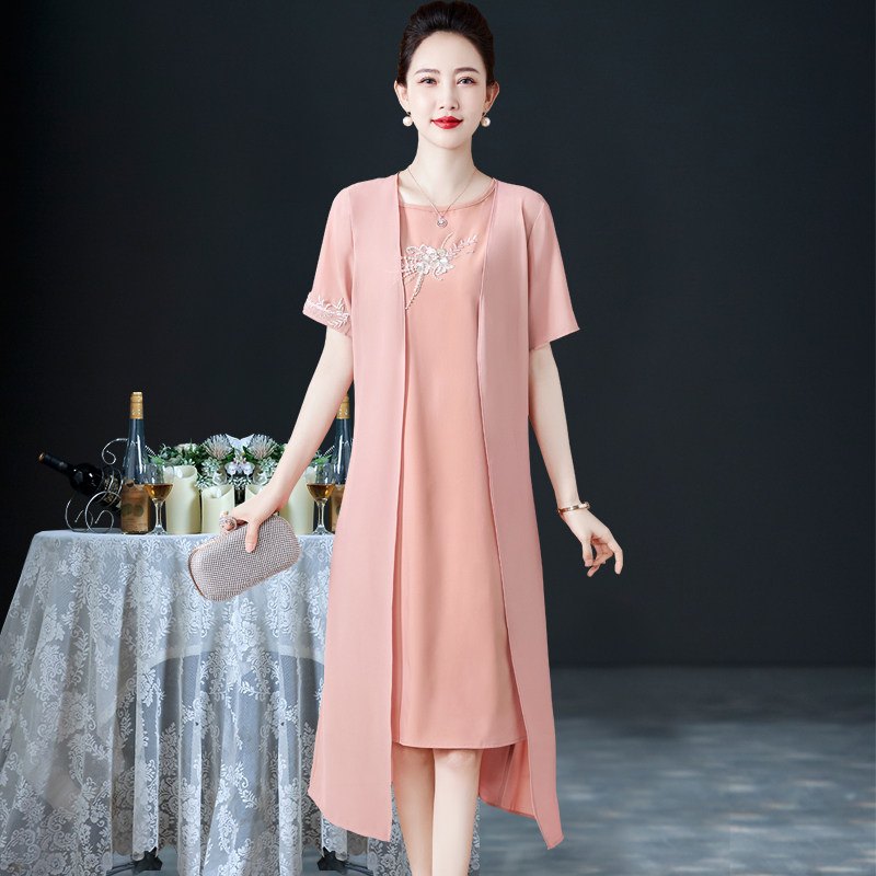 高端喜婆婆婚宴装中年优雅时尚两件套连衣裙夏薄宴会婚礼妈妈礼服