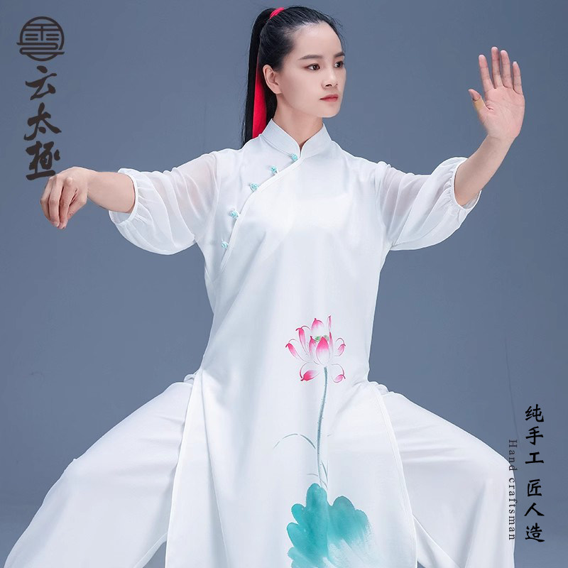 陈家沟太极服夏季款女武术表演练功禅茶斜襟飘逸透气薄款新
