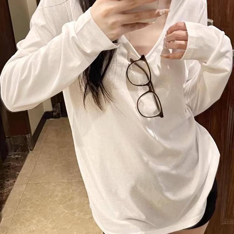 u领白色打底衫女秋季2024