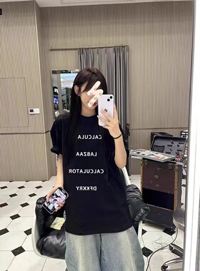 重磅纯棉潮牌黑色短袖T恤女夏oversize甜酷风宽松显瘦上衣中长款