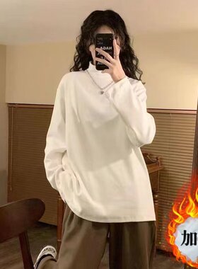 德绒白色半高领打底衫女