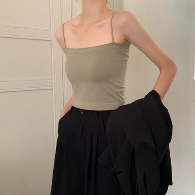 吊带小背心女夏西装内搭打底外穿带胸垫一体性感黑色白色抹胸上衣